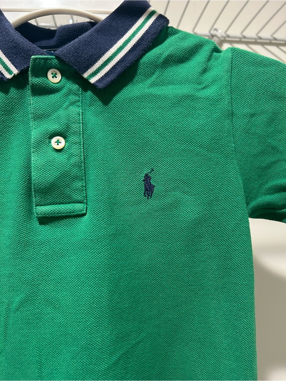 Ralph Lauren Polo Boy’s Green Kids Short Sleeve Shirt Stripped Collar NWOT 3T